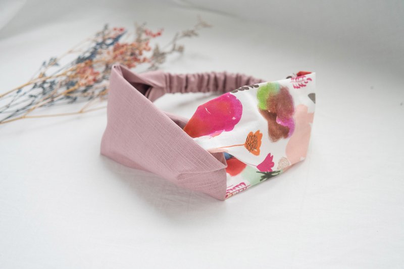 Hair Ribbon | Cross Hair Ribbon | Ink Flower - Headbands - Cotton & Hemp Pink