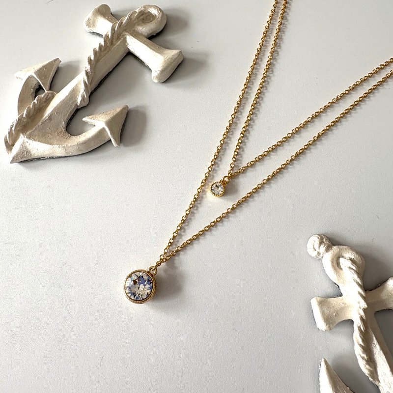 Double Chain Necklace Blingbling Clear 24K Gold Plated Plating  V-shaped Elegant - 項鍊 - 玻璃 白色