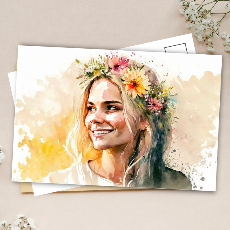 Floral girl II postcard - Cards & Postcards - Paper 