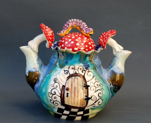 2つの注ぎ口アートティーポットアリスワンダーランドダブル