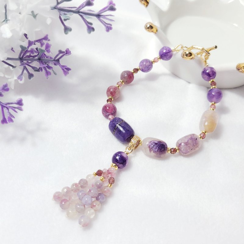 玉化紫龍晶 梅花碧璽 大紅大紫 事業 富貴 智慧 手鍊 單品 禮物 - 手鍊/手環 - 寶石 紫色