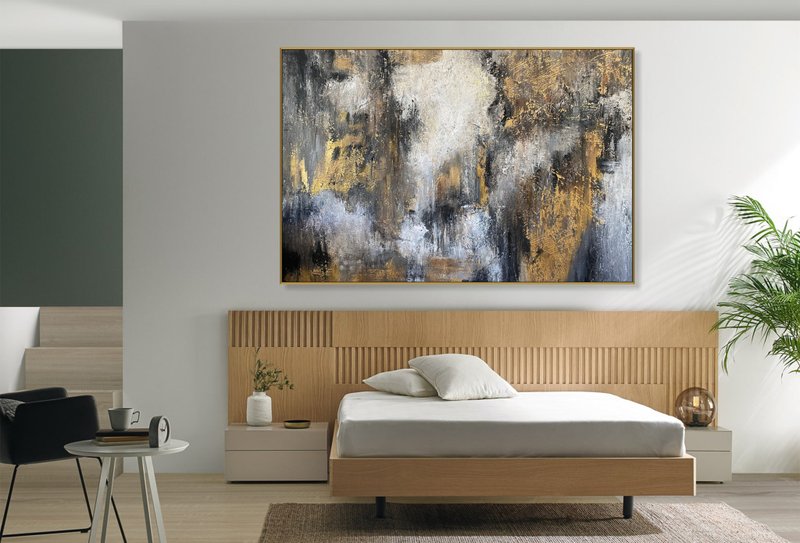 Color Layers Art Rich Textured Art Dynamic Abstraction Paint Flow Effect - 壁貼/牆壁裝飾 - 壓克力 金色