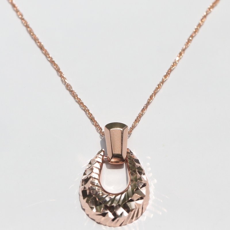 14K Rose Gold water drop gorgeous cut necklace - สร้อยคอ - เครื่องประดับ สีทอง