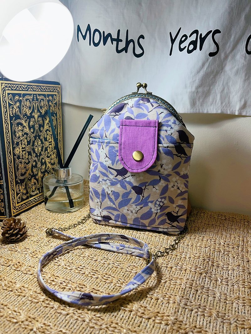 小燕子手機口金包 - 側背包/斜孭袋 - 棉．麻 紫色