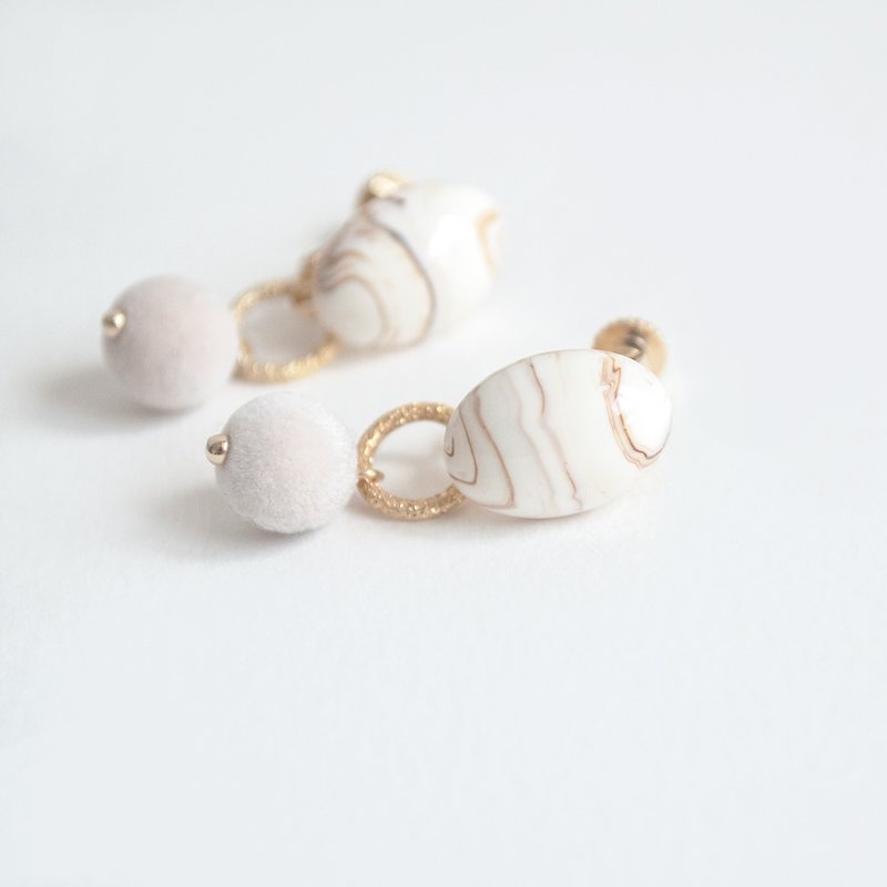 TeaTime Milk White Marble Removable Two Wear Ear Clips - Earrings & Clip-ons - Other Materials White