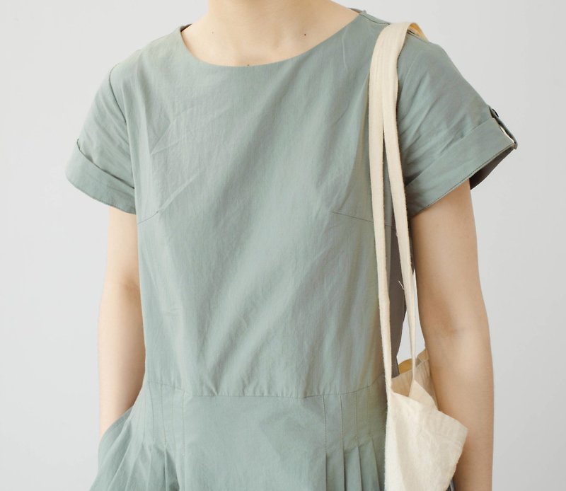 French retro girl intellectual writer style cotton dress - ชุดเดรส - ผ้าฝ้าย/ผ้าลินิน สีเขียว