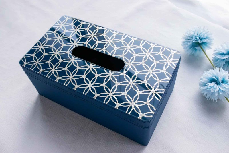 [Sound of Peace─Tissue Tissue Box Single Piece Set] Calm Blue│Leather - Tissue Boxes - Glass Blue