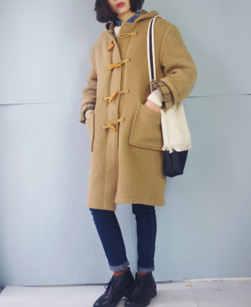 Treasure Hunting - Montgonery British Grid Camel Academy horn button coat - Women's Casual & Functional Jackets - Wool Khaki