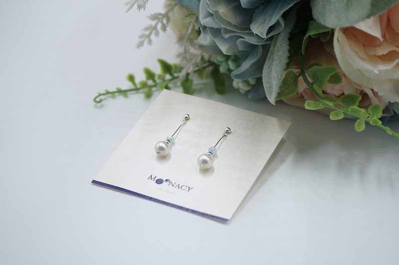 施華洛世奇水晶珍珠  垂掛耳環 (天藍 玻璃珠) - 耳環/耳夾 - 寶石 藍色