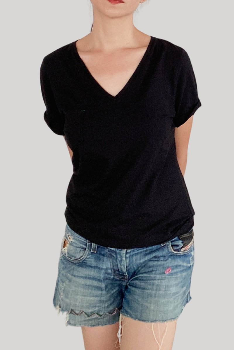 V-neck short sleeve top organic cotton black - Women's T-Shirts - Cotton & Hemp Black