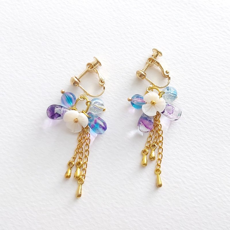Aiyana Natural Shell Flower | Sky Series Earrings-Ear Pins/Ear Clips - Earrings & Clip-ons - Shell Blue