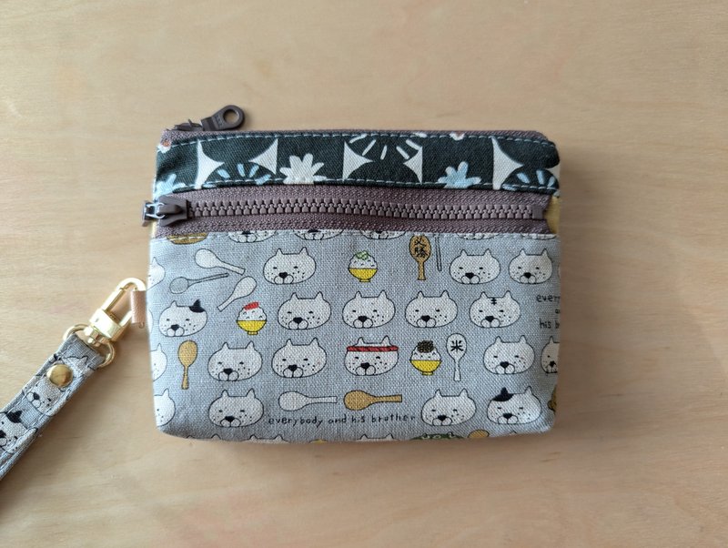 Double zipper card coin purse/card coin purse - กระเป๋าใส่เหรียญ - ผ้าฝ้าย/ผ้าลินิน 