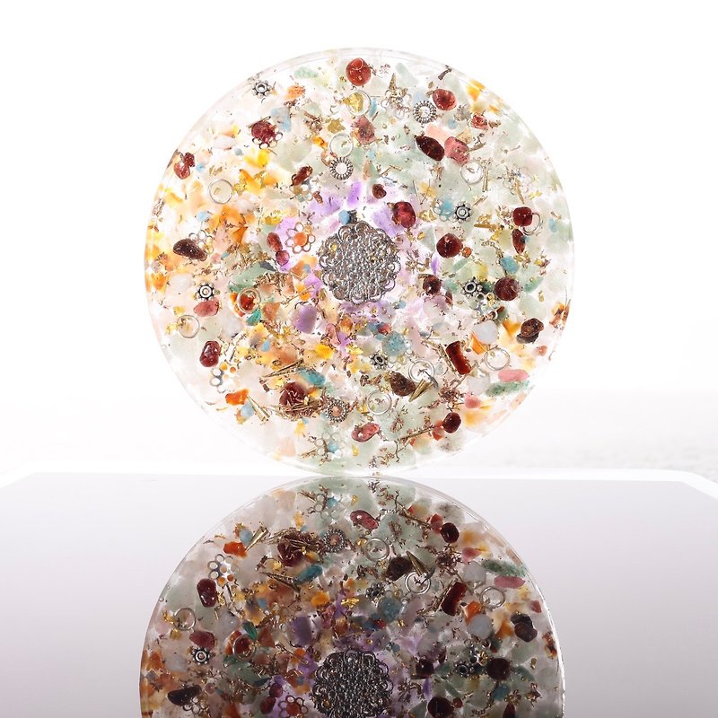 [Graduation Gift] Blessing of Scattered Flowers - Orgonite Disc/Coaster Orgonite Crystal Healing Orgon Tower - Items for Display - Crystal Pink