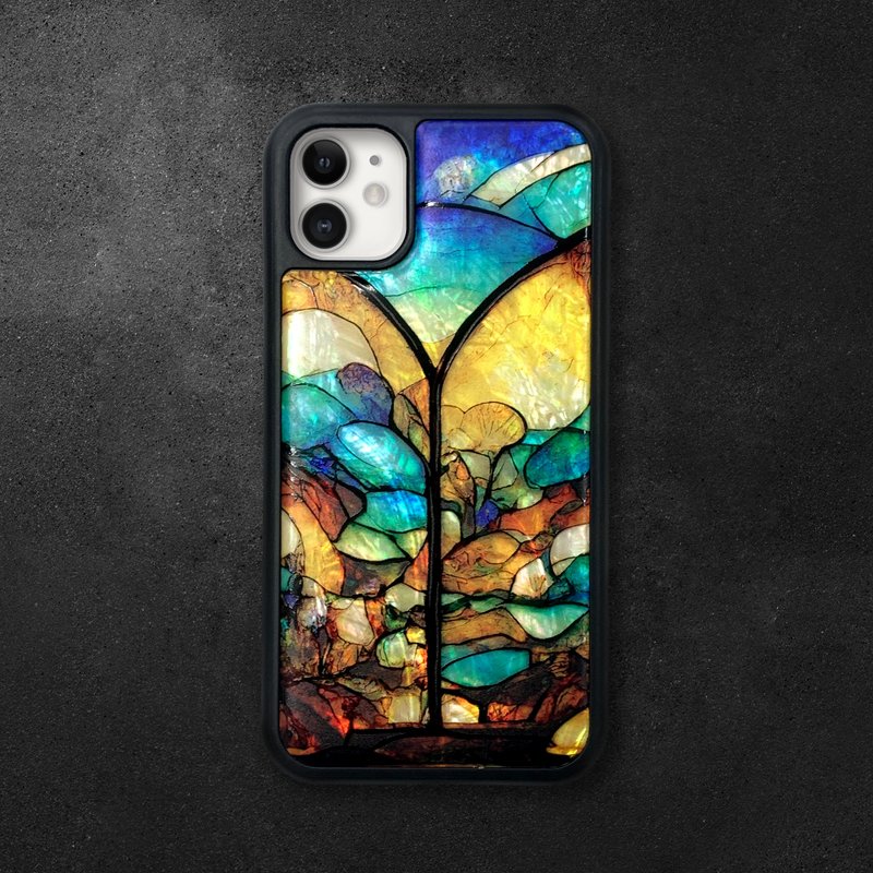 Natural shell iPhone 16 impact-resistant protective case stained glass style customizable name 016 - Phone Cases - Shell Multicolor