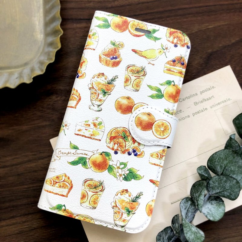 Orange Sweets notebook type smartphone case compatible with all iPhone and Android models - เคส/ซองมือถือ - หนังเทียม สีส้ม