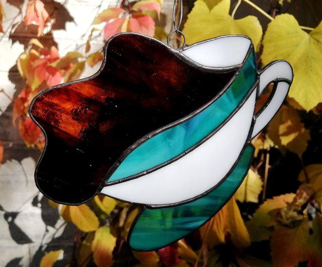 Stained Glass Coffee Cup Suncatcher ꞁ ZangerGlass