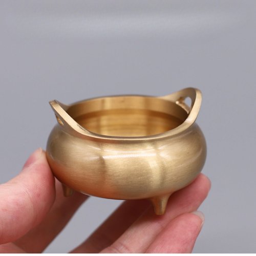 真鍮青茶染め三本足両耳香炉、香立て、香皿、線香立て - ショップ 真鍮