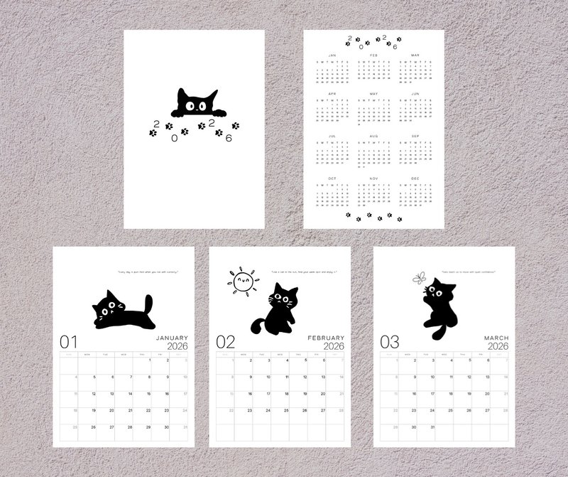 2026 Be like a cat Calendar, portrait, Sunday start, digital DOWNLOAD - 電子手帳及素材 - 其他材質 