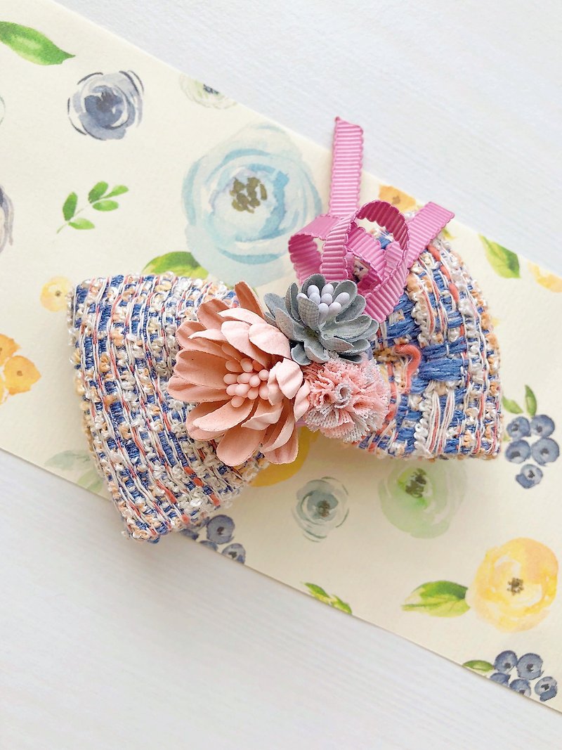 Imported cloth with flowers yarn ball child kid hairpin - เครื่องประดับผม - ผ้าฝ้าย/ผ้าลินิน สึชมพู