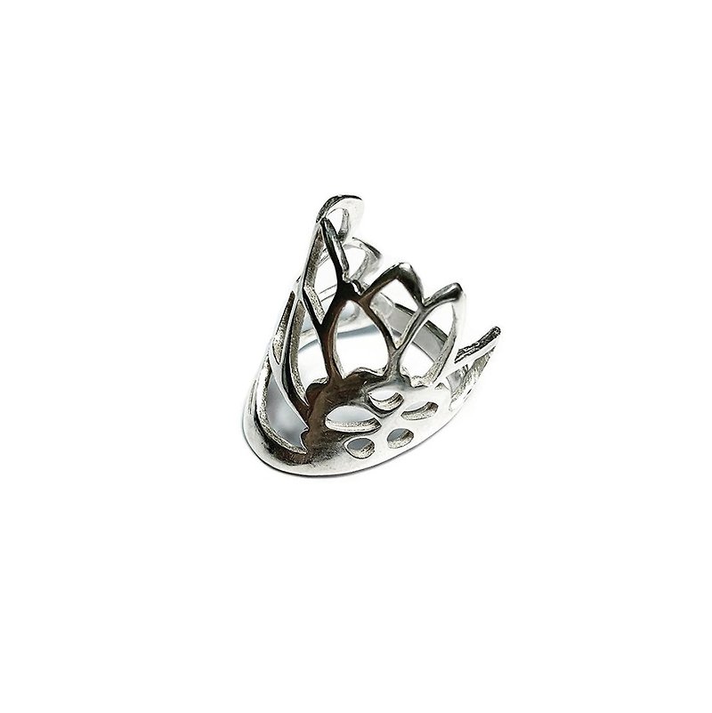 Sterling Silver Flower pattern wing adjustable Thumb Ring - 戒指 - 純銀 銀色