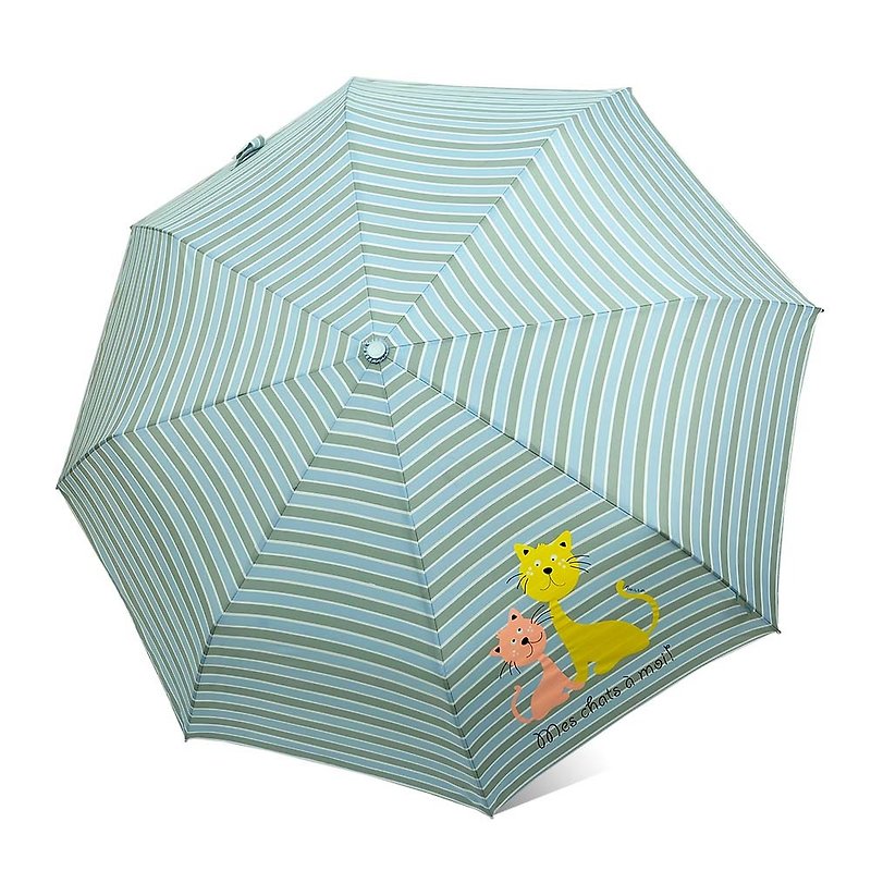 【台灣文創 Rain's talk】淘氣貓咪抗UV三折自動開收傘 - 雨傘/雨衣 - 防水材質 藍色