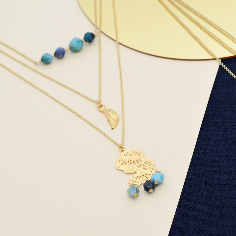 ALYSSA & JAMES Moon Series Goddess Pendant Blue Natural Stone 3 in 1 Joker Necklace - Necklaces - Jade Blue
