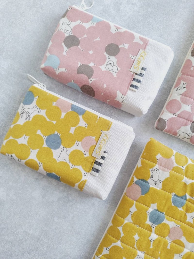 【FWL/雙層小錢包】水玉小森林 小動物 日本布 設計師 棉麻 帆布 - 零錢包/小錢包 - 棉．麻 多色