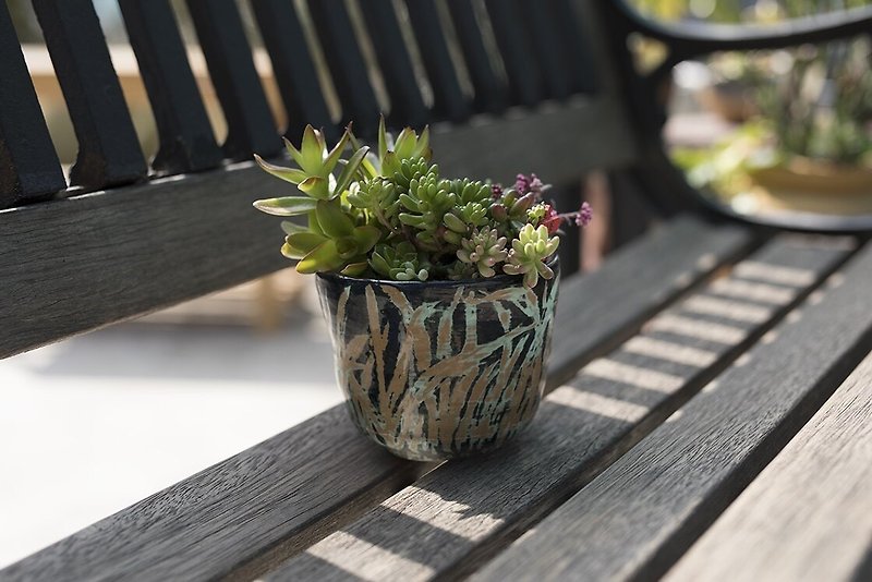 草の緑の粘土陶器は_小さな鉢植えの花の鉢を刻まれました - 観葉植物 - 陶器 グリーン