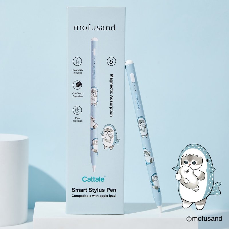 Cattale x Coolean -mofusand磁吸主動式觸控筆 (iPad 專用)-鯊魚 - 科技小物 - 其他金屬 藍色