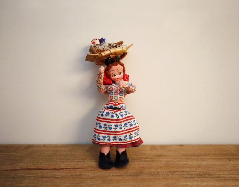 【Little Fairies】Portugal vintage handmade embroidered doll-cock(small) - Stuffed Dolls & Figurines - Cotton & Hemp Red