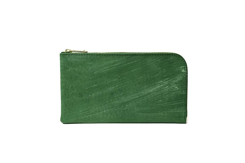 Middle long wallet in waxed leather Colour : Green - กระเป๋าสตางค์ - หนังแท้ สีเขียว