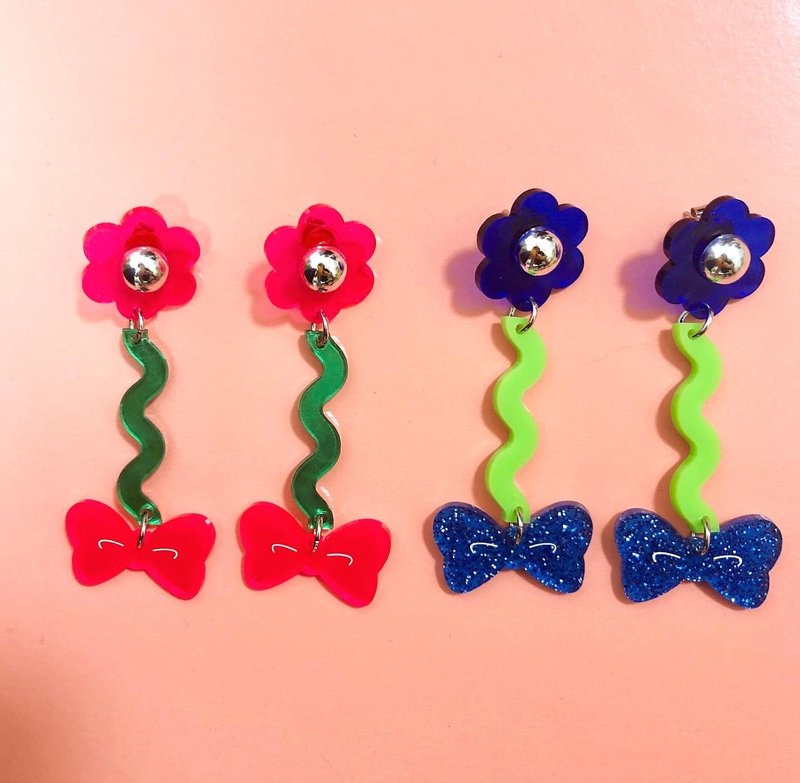 Single Bouquet / pierced earrings・clip-on earrings - ต่างหู - อะคริลิค หลากหลายสี