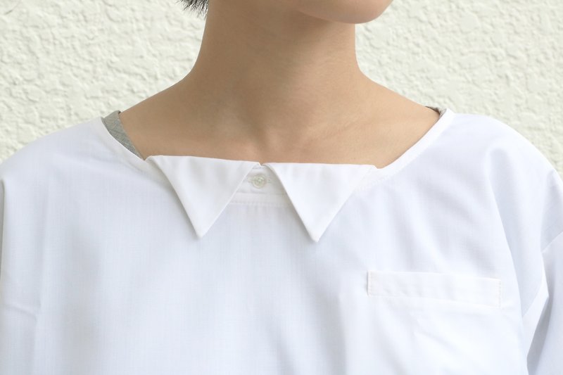 Small collar shirt - เสื้อผู้หญิง - ผ้าฝ้าย/ผ้าลินิน ขาว