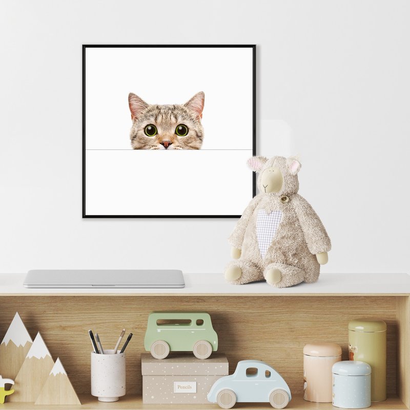 Cat Hide and Seek - Cat Prints, Nordic Design, Room painting - โปสเตอร์ - ผ้าฝ้าย/ผ้าลินิน สีส้ม