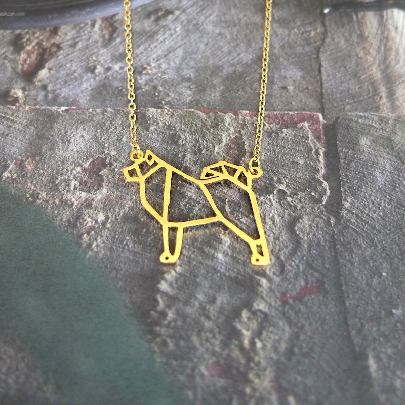 Alaskan Malamute Necklace, Origami Dog Jewelry, Gift for her, Gold Plated Brass - Necklaces - Copper & Brass Gold