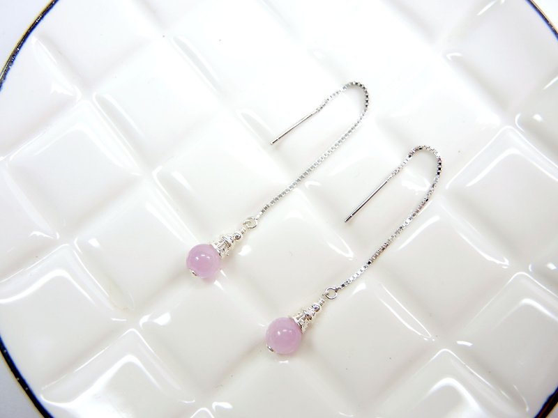 優雅時尚紫鋰輝925銀耳線耳環 - 耳環/耳夾 - 寶石 紫色