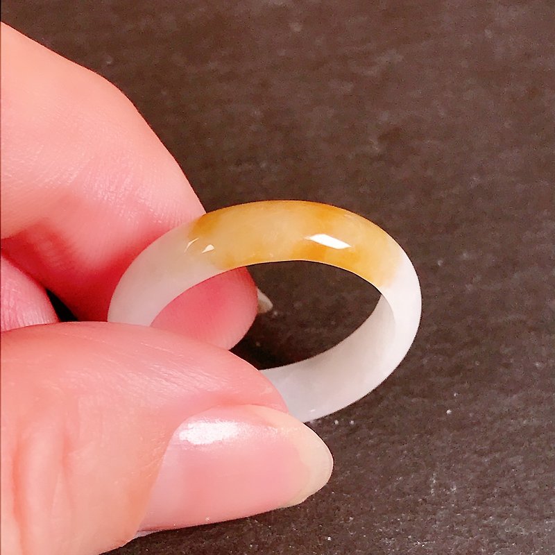 [Seeking ‧ Fate] Ice Yellow Jadeite Ring | Natural Jadeite A | International 17.5 Circumference - แหวนทั่วไป - หยก สีส้ม