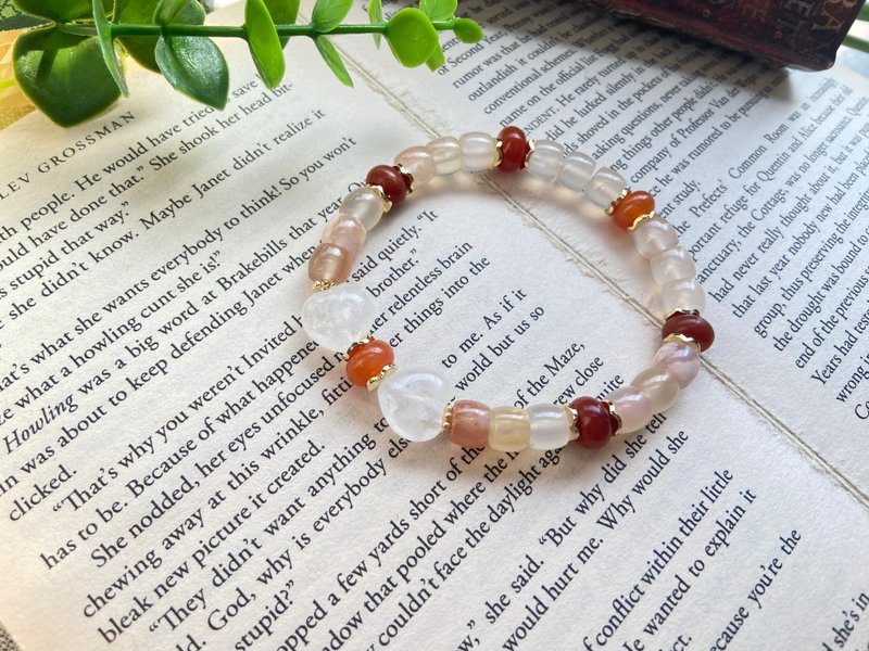 白幽靈/櫻花瑪瑙/橙紅瑪瑙 天然礦石手鍊 - 手鍊/手環 - 半寶石 多色