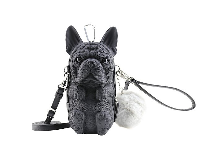 3D Bulldog Black Crossbody Bag for Women 