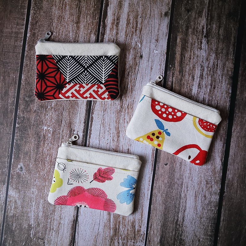 Canvas coin purse/Japanese flower canvas - กระเป๋าใส่เหรียญ - ผ้าฝ้าย/ผ้าลินิน 