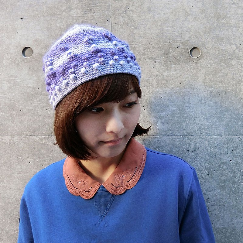 [Art] my mother shell hook knit cap / only one / elf hat (outfit / caps / dome / gentleman hat / crochet / knitting) purple - หมวก - ขนแกะ สีน้ำเงิน
