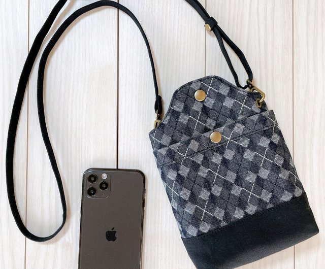 倉敷ジーンズ生地スマホショルダーバッグ 岡山デニム 倉敷帆布 バイカラー スマホポシェット スマホ
