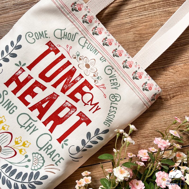 Tuanzi Rabbit Slogan Series Tote Bag-tune my heart - กระเป๋าถือ - ผ้าฝ้าย/ผ้าลินิน หลากหลายสี