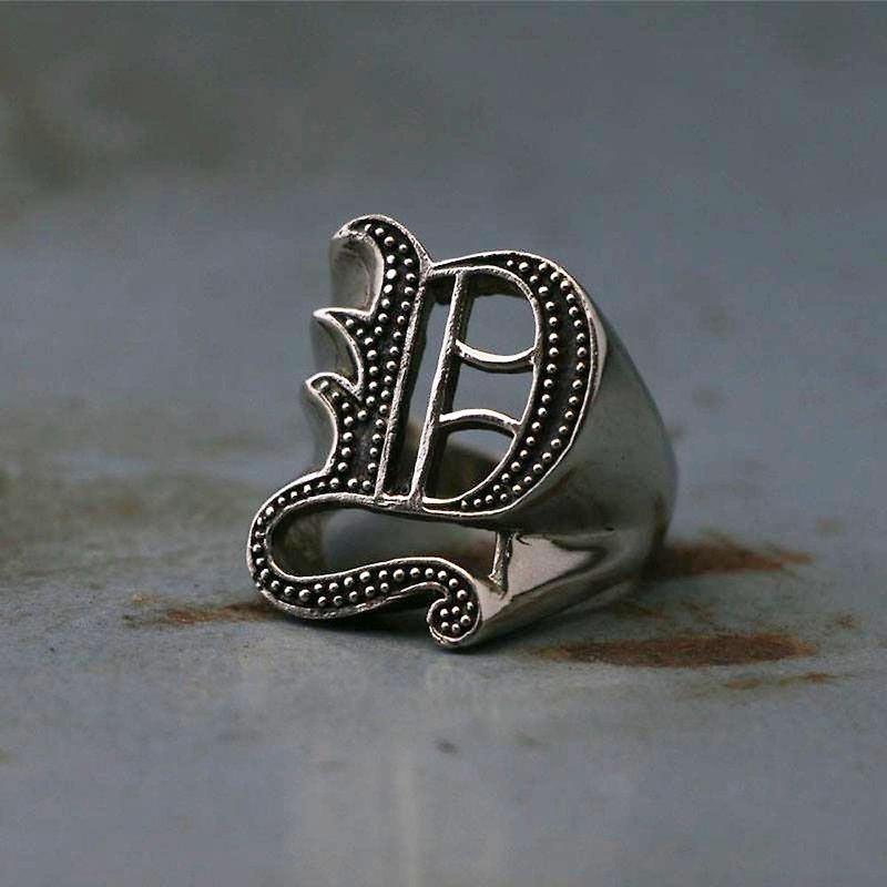 Biker Y Ring gothic A-Z silver skull alphabet Initial Letters NAME Monogram - General Rings - Other Metals Silver