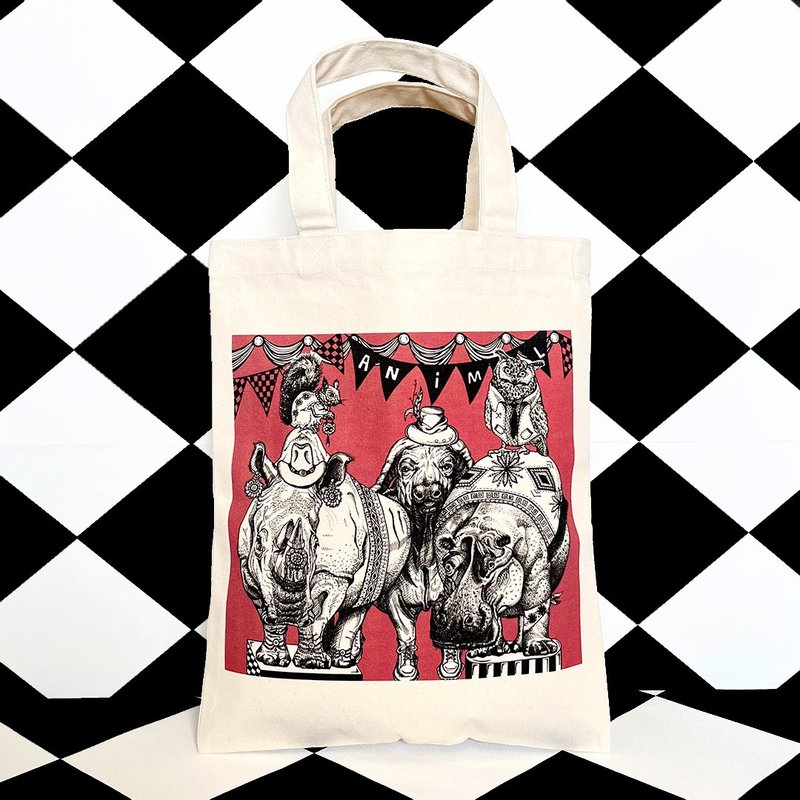 High quality printed animal illustration eco bag Animals all together Red - Handbags & Totes - Cotton & Hemp 