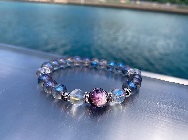 [Glass Series] Luminous Mist Purple Glazed Bead Bracelet - สร้อยข้อมือ - กระจกลาย สีม่วง