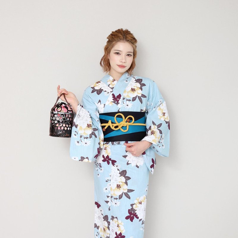 日本 和服  女性 浴衣 腰封 2件組 F Size x14F-14 - 其他 - 棉．麻 藍色