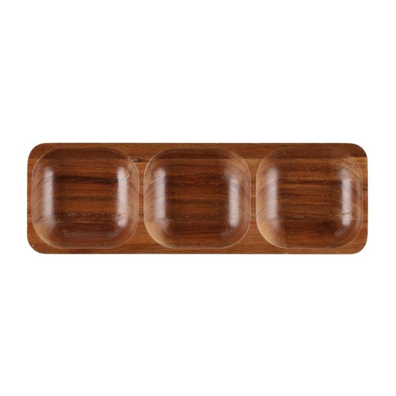 【Maku Kitchen Life】Three-compartment wooden plate - จานและถาด - ไม้ 