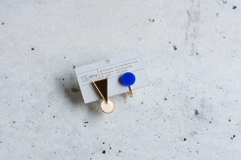 PIN! Earring / GOLD × BLUE - ต่างหู - ไม้ สีน้ำเงิน