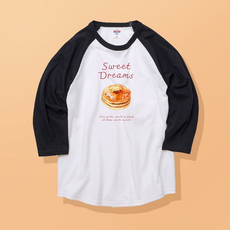 SWEET DREAMS_貓咪與鬆餅 / 安心品質 / 舒適七分袖T恤 - 女 T 恤 - 棉．麻 白色